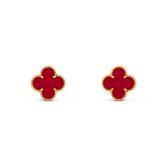 VAN CLEEF VINTAGE ALHAMBRA EARRINGS - GOLD/RED