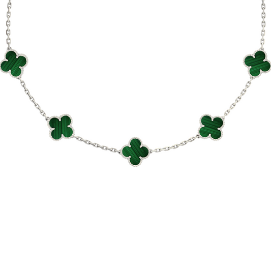 VAN CLEEF VINTAGE ALHAMBRA NECKLACE  - SILVER/GREEN