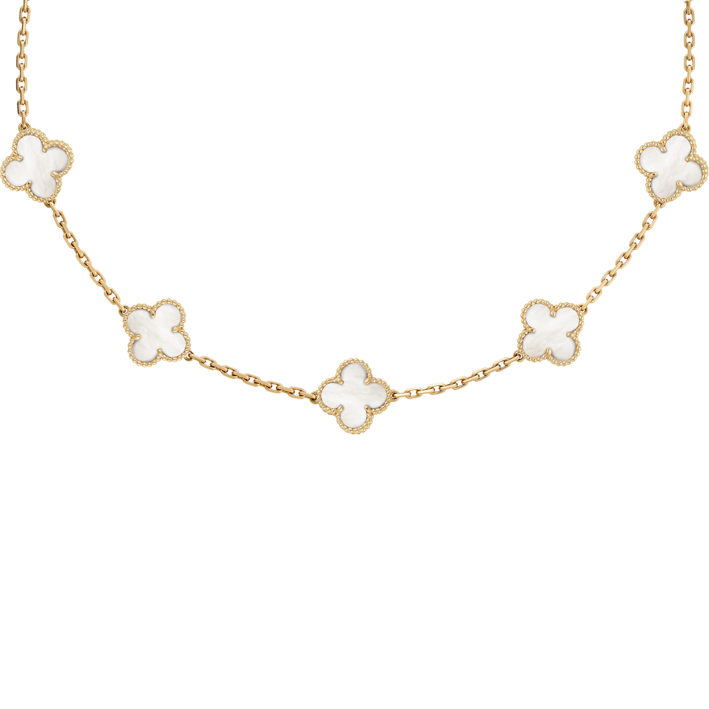VAN CLEEF VINTAGE ALHAMBRA NECKLACE SMALL PENDANTS - GOLD/WHITE
