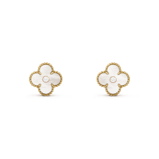 VAN CLEEF VINTAGE ALHAMBRA EARRINGS - GOLD/WHITE/DIAMANTE
