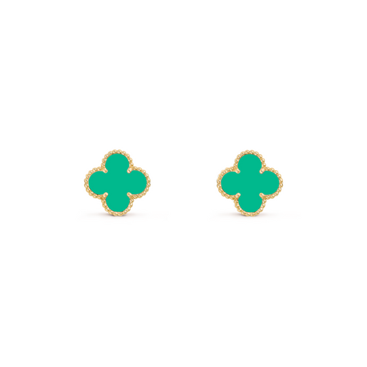 VAN CLEEF VINTAGE ALHAMBRA EAR STUDS - GOLD/TEAL