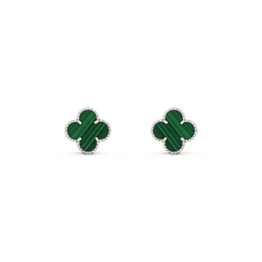 VAN CLEEF VINTAGE ALHAMBRA EAR STUDS - SILVER/GREEN