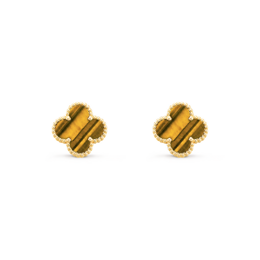 VAN CLEEF VINTAGE ALHAMBRA EARRINGS - GOLD/TIGER EYE