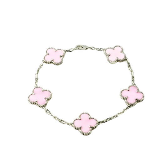 VAN CLEEF VINTAGE ALHAMBRA BRACELET SMALL PENDANTS - SILVER/PINK