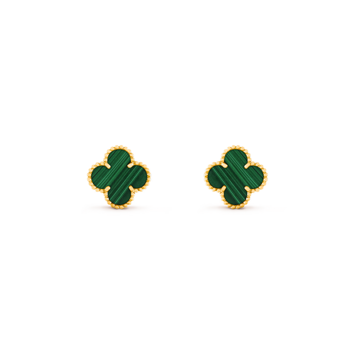 VAN CLEEF VINTAGE ALHAMBRA EAR STUDS - GOLD/GREEN