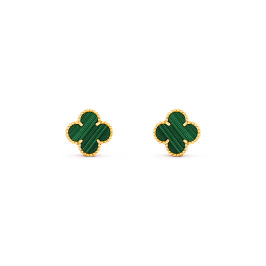 VAN CLEEF VINTAGE ALHAMBRA EAR STUDS - GOLD/GREEN