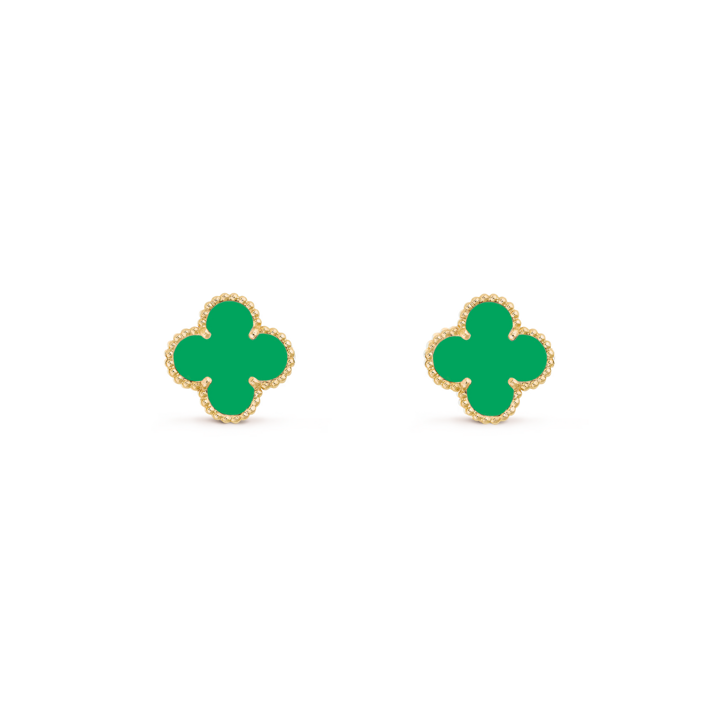 VAN CLEEF VINTAGE ALHAMBRA EAR STUDS - GOLD/TRUE GREEN