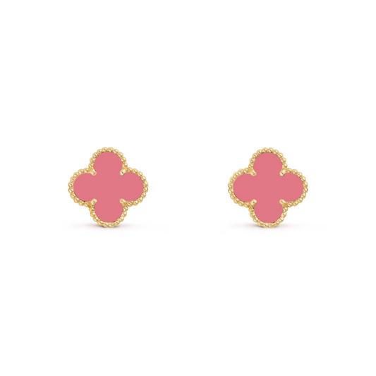 VAN CLEEF VINTAGE ALHAMBRA EAR STUDS - GOLD/CORAL