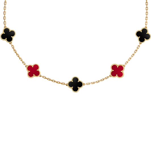 VAN CLEEF VINTAGE ALHAMBRA NECKLACE - GOLD/BLACK/RED