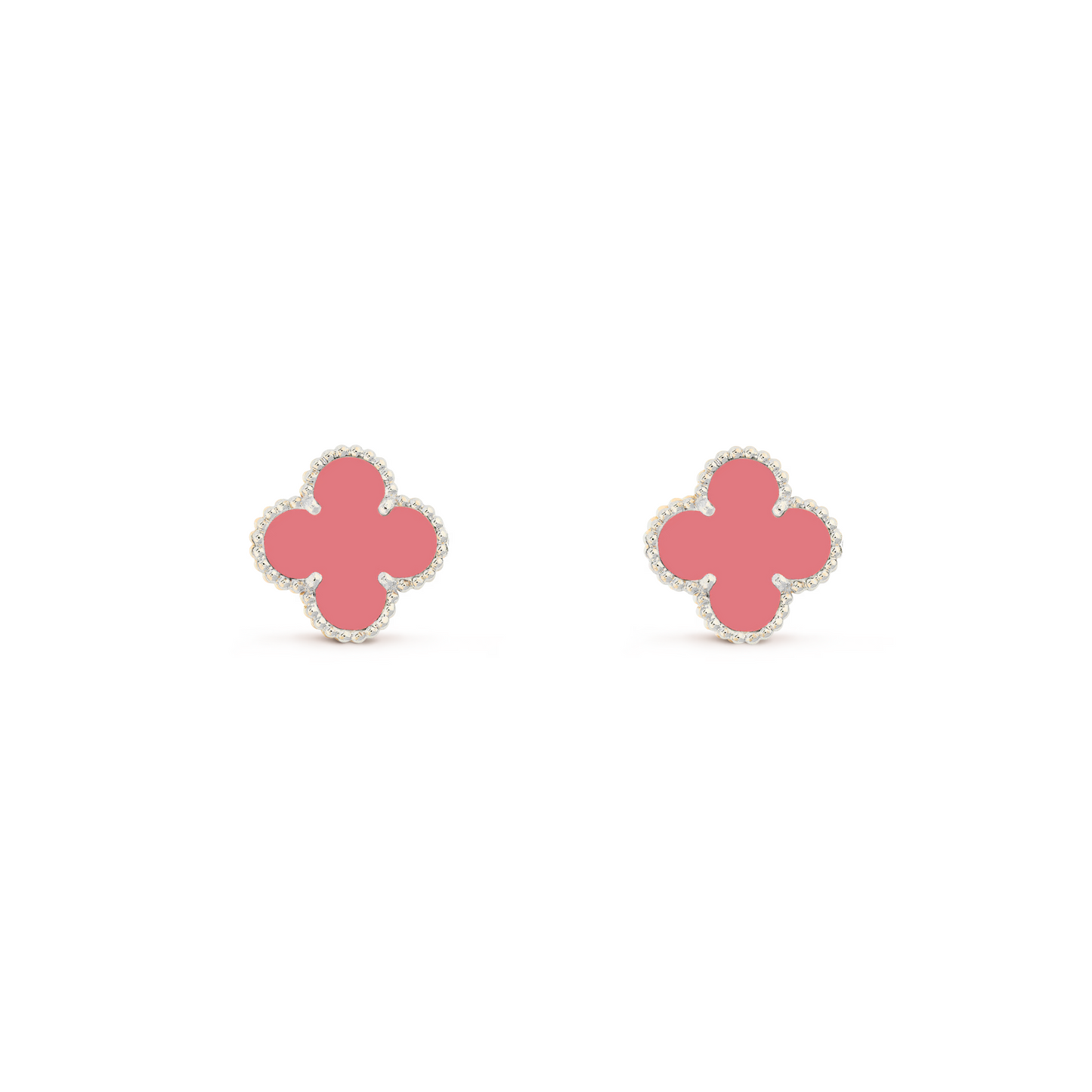 VAN CLEEF VINTAGE ALHAMBRA EAR STUDS - SILVER/CORAL