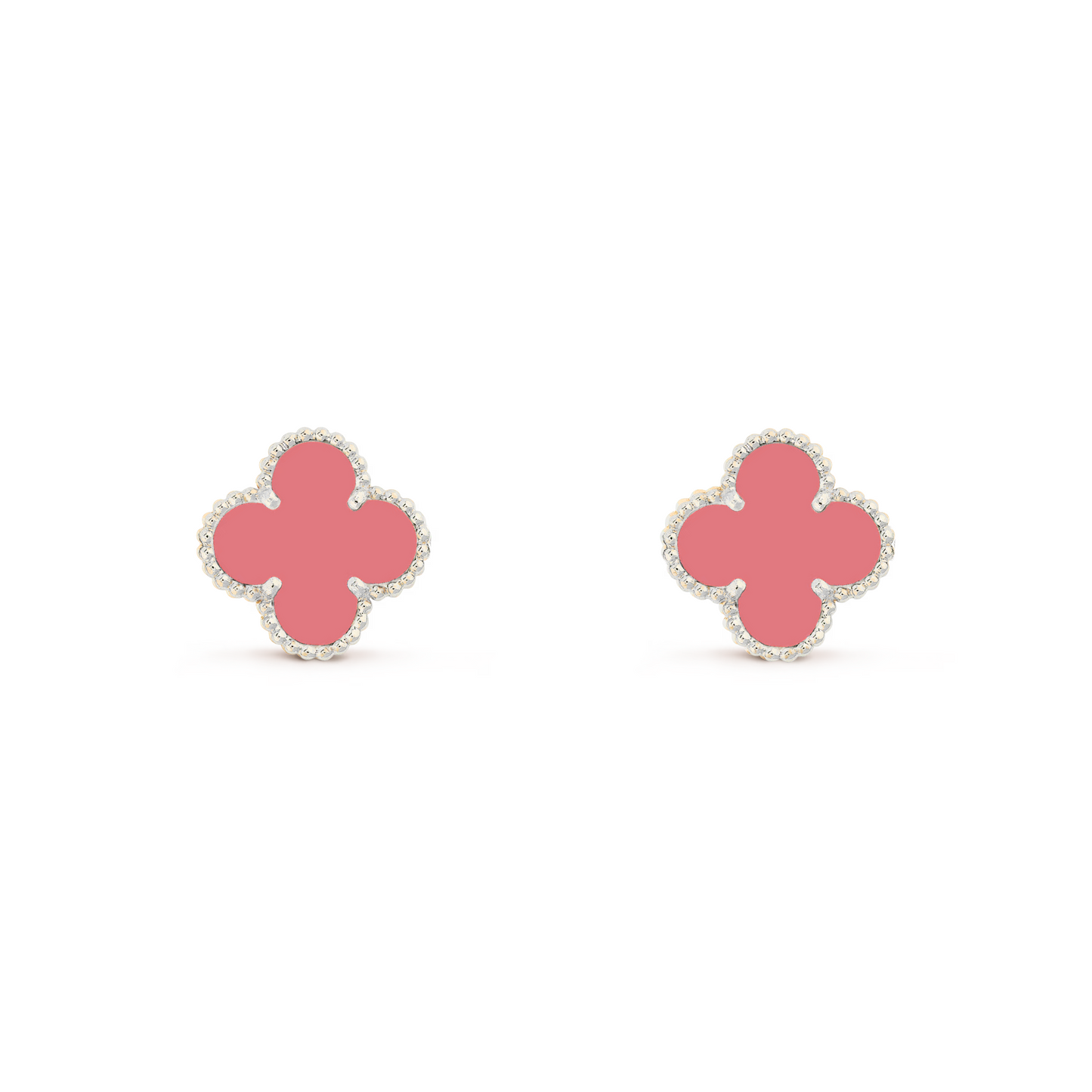 VAN CLEEF VINTAGE ALHAMBRA EARRINGS - SILVER/CORAL