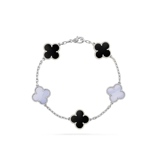 VAN CLEEF VINTAGE ALHAMBRA BRACELET - SILVER/BLACK/WHITE