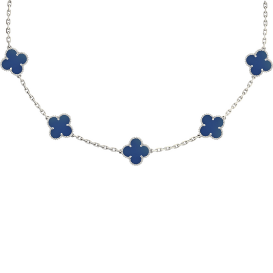 VAN CLEEF VINTAGE ALHAMBRA NECKLACE - SILVER/DARK BLUE