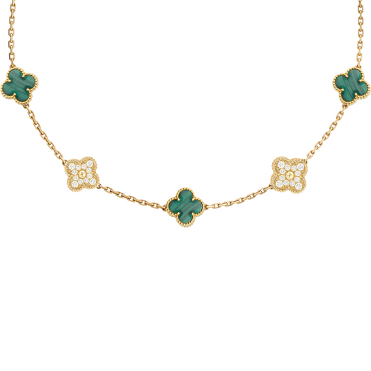 VAN CLEEF VINTAGE ALHAMBRA NECKLACE - GOLD/GREEN/DIAMANTE